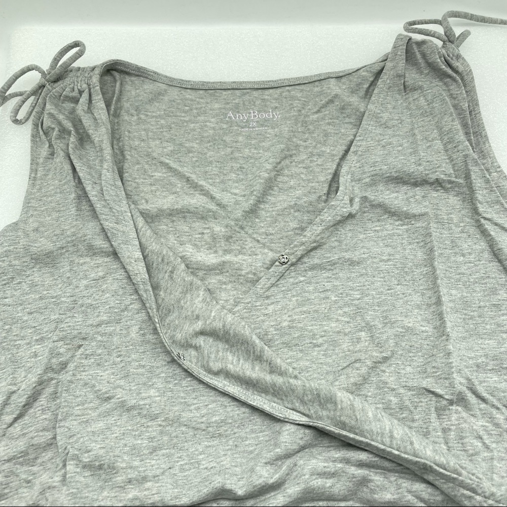 2X AnyBody Regular Cozy Knit V Neck Surplice Jumpsuit Plus Heather Grey - Picture 10 of 13